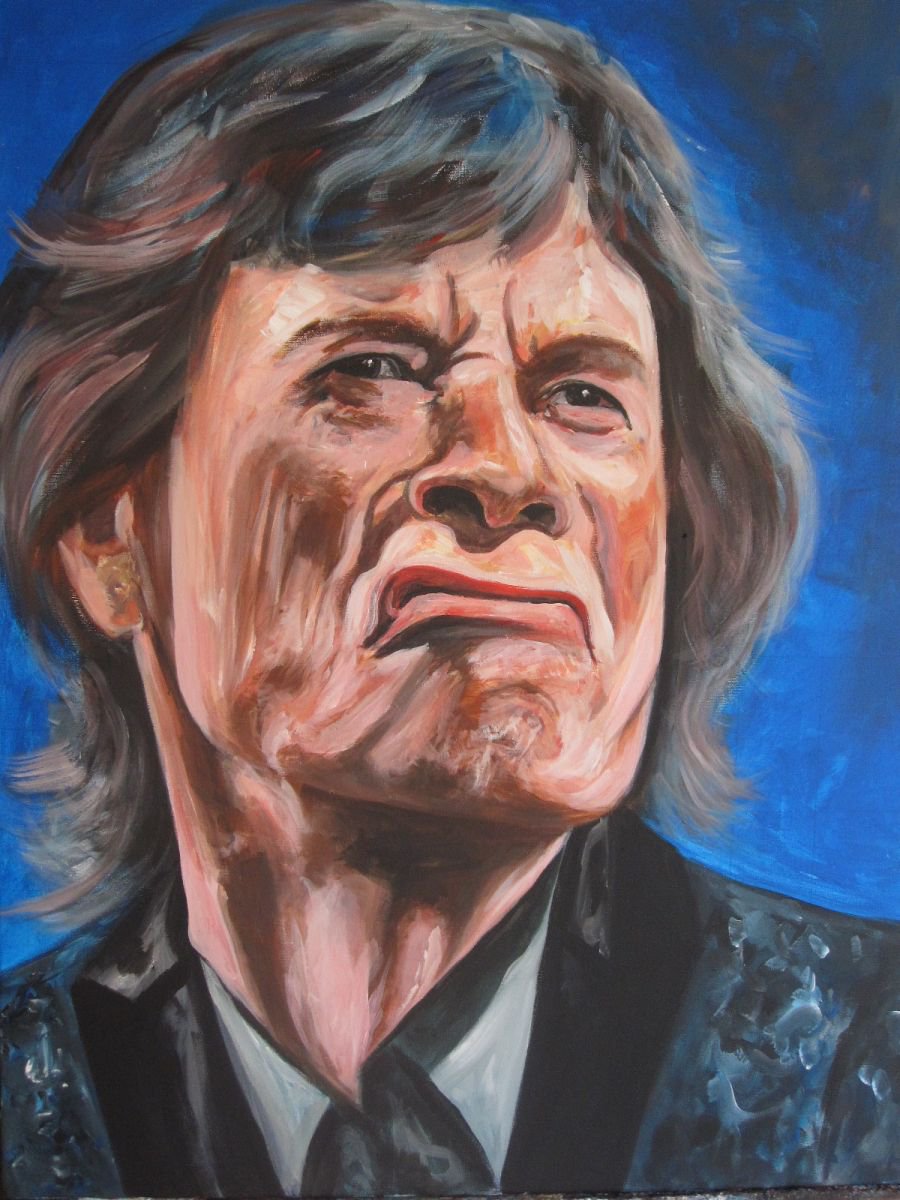 Expressive Portrait Acrylic Painting By Els Driesen, 24 X 31, Mick Jagger, Original Artwork