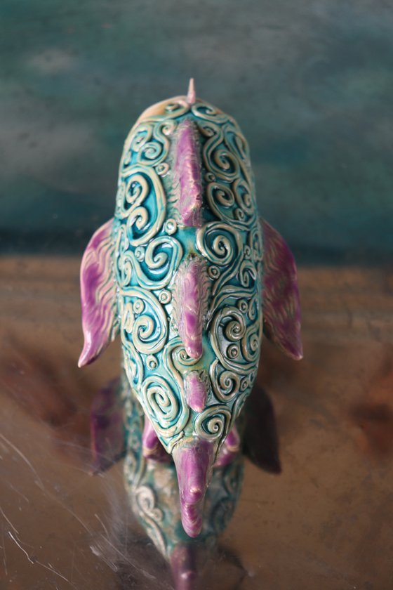 Purple Fins Fish.  Sculpture by Yalonetski