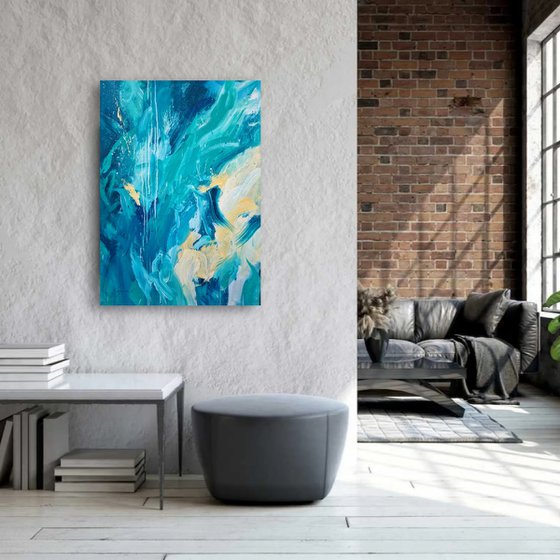 California Vibe. Abstract turquoise painting.