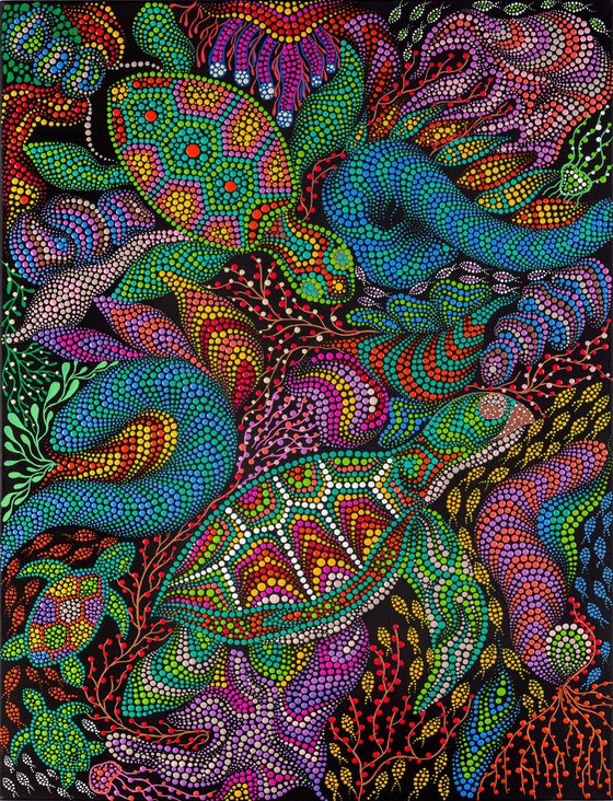 Colorful Sea Turtle and Marine Life