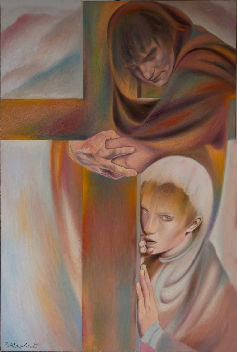 Expressive Portrait Oil Painting By Paola Imposimato, 31 X 47", Take Your Cross, Original Artwork