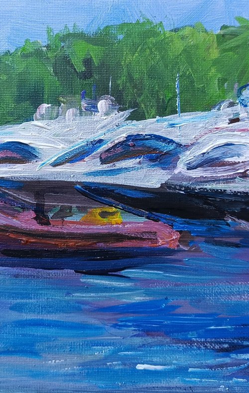 Sea gulf with boats by Oxana Raduga