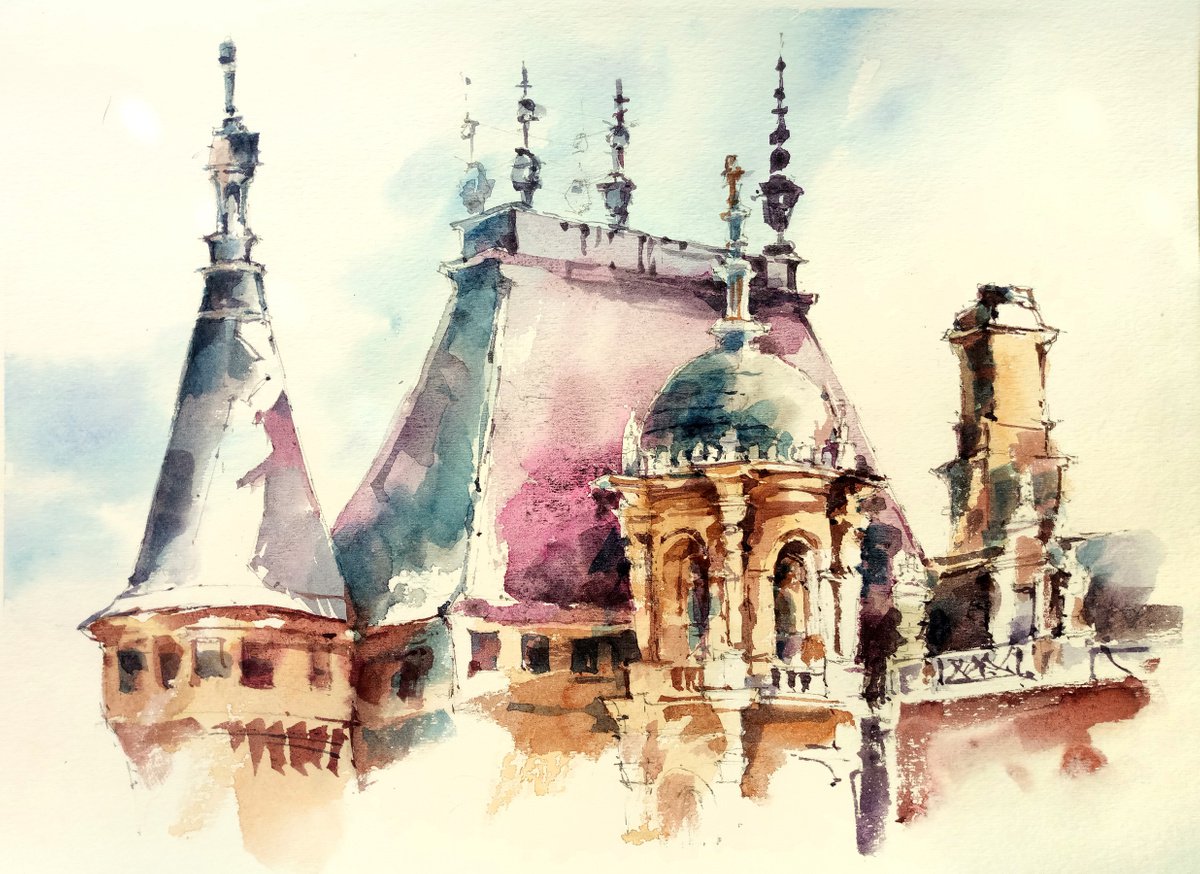 Impressionistic Cityscapes Watercolour By Ksenia Selianko, 15 X 11", Chateau D