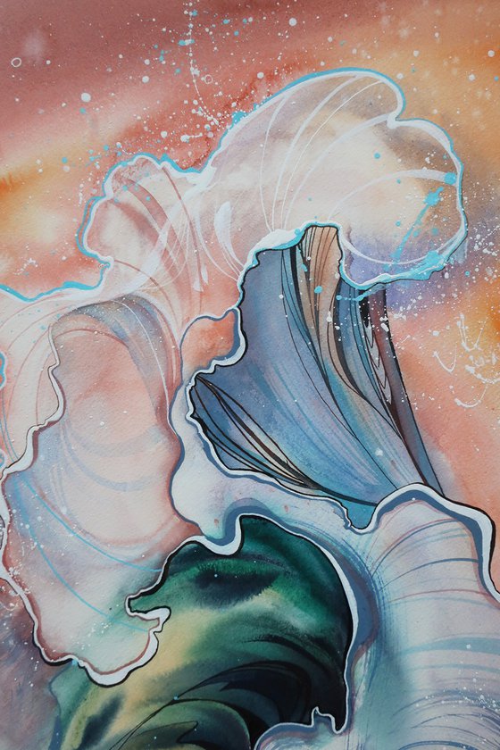 Ocean waves on sunset