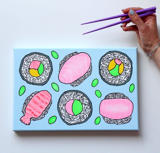 Sushi with Edamame Beans Pop Art Painting on Canvas