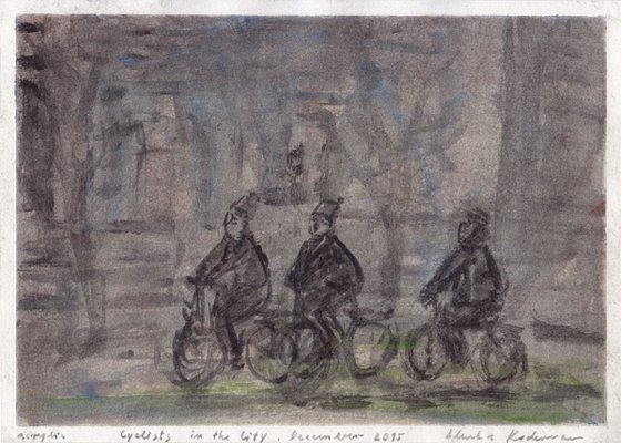 Cyclists in the City, December 2015, acrylic on paper, 21,1 x 29,6 cm