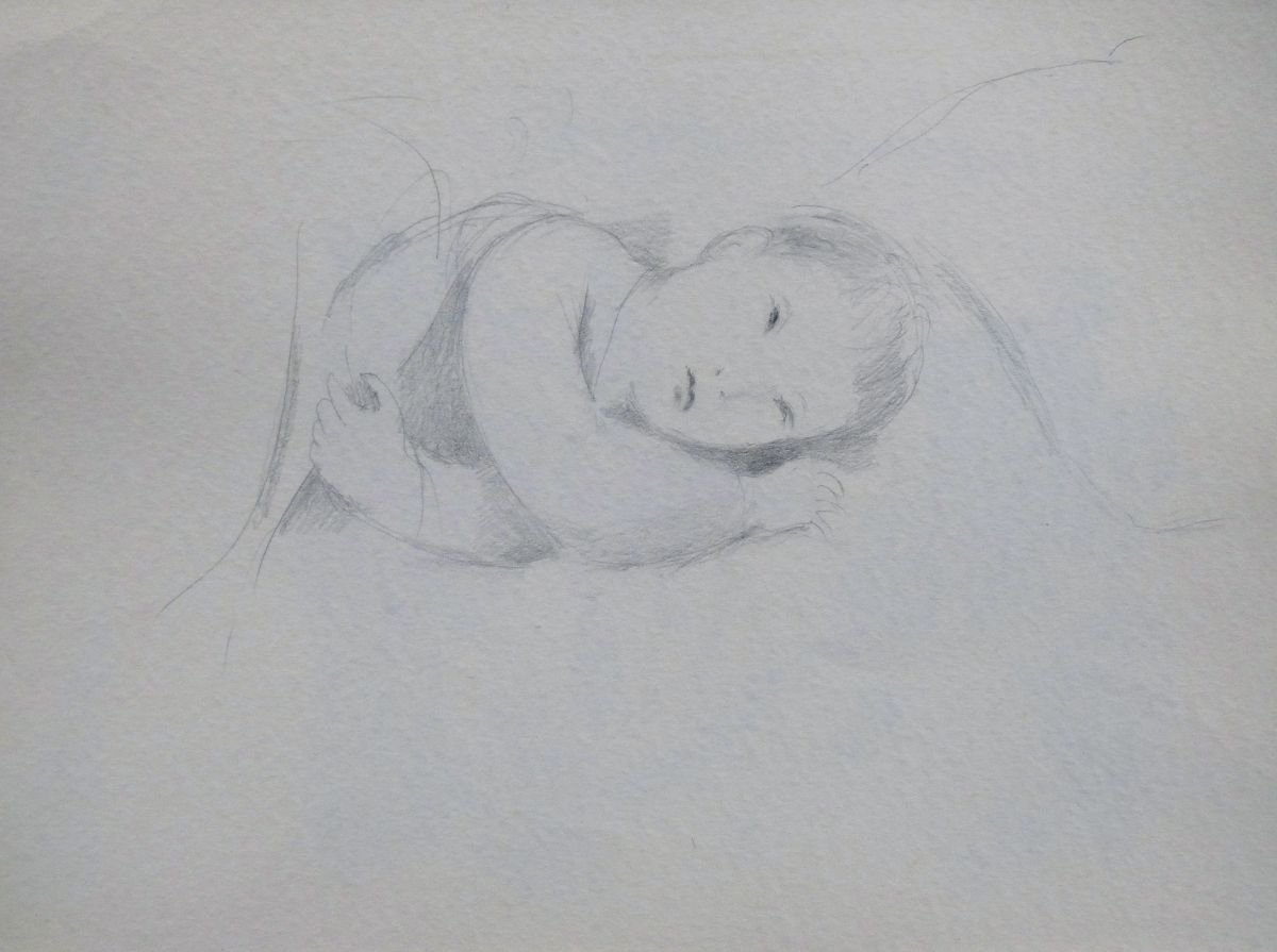 Baby in bed, 36x48 cm by Frederic Belaubre