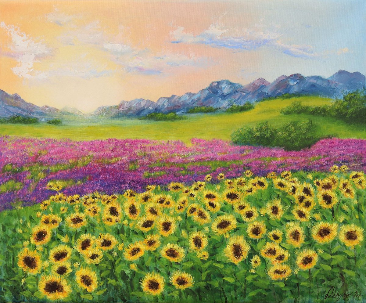 Sunflowers and lavender field by Ludmilla Ukrow