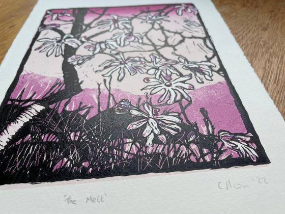 Magnolia Blossom Linocut