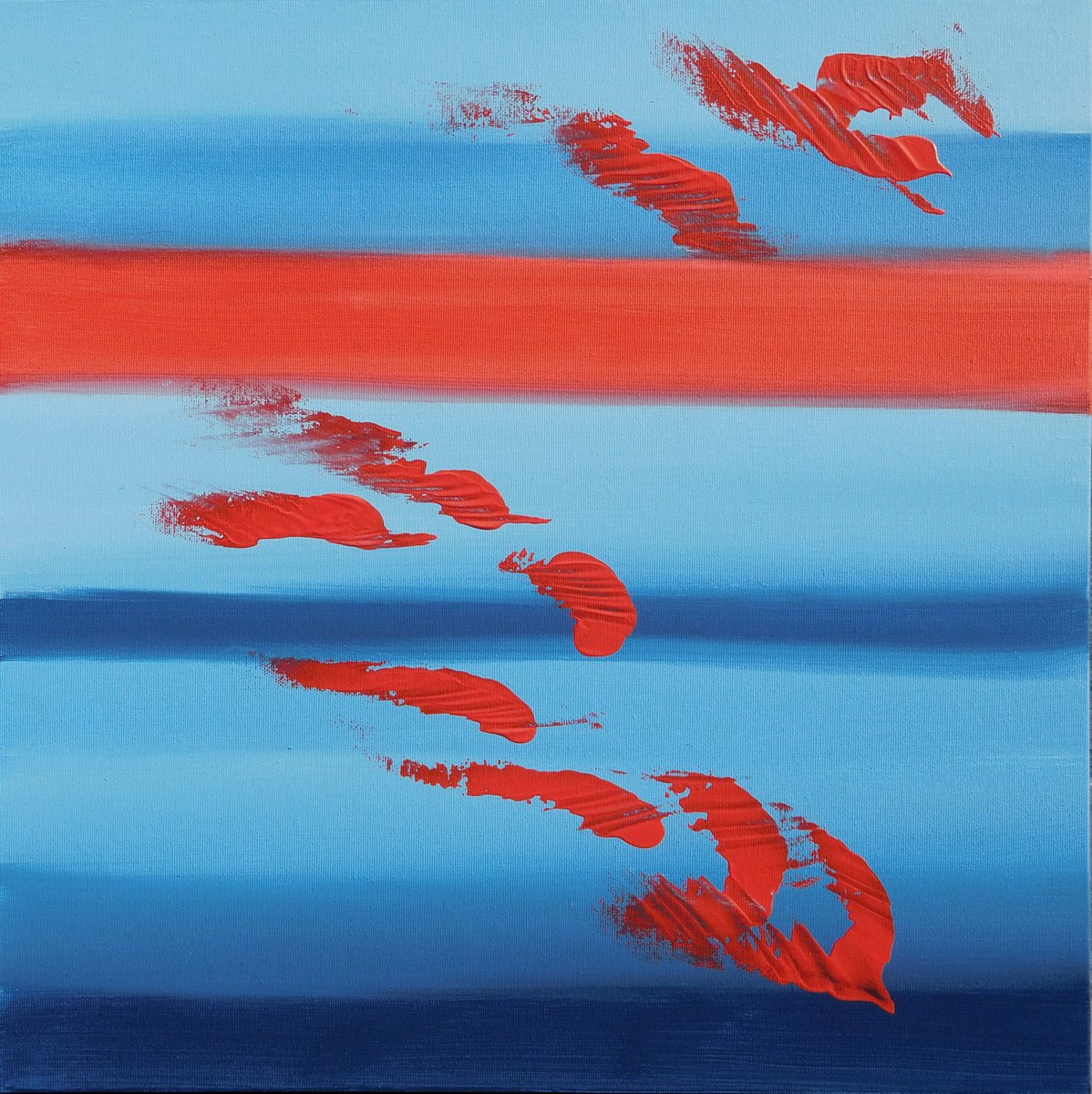 Abstract Acrylic Painting By Davide De Palma, 20 X 20, Red And Blues, Original Artwork
