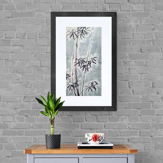 Night snowy bamboo - Oriental Chinese Ink Painting