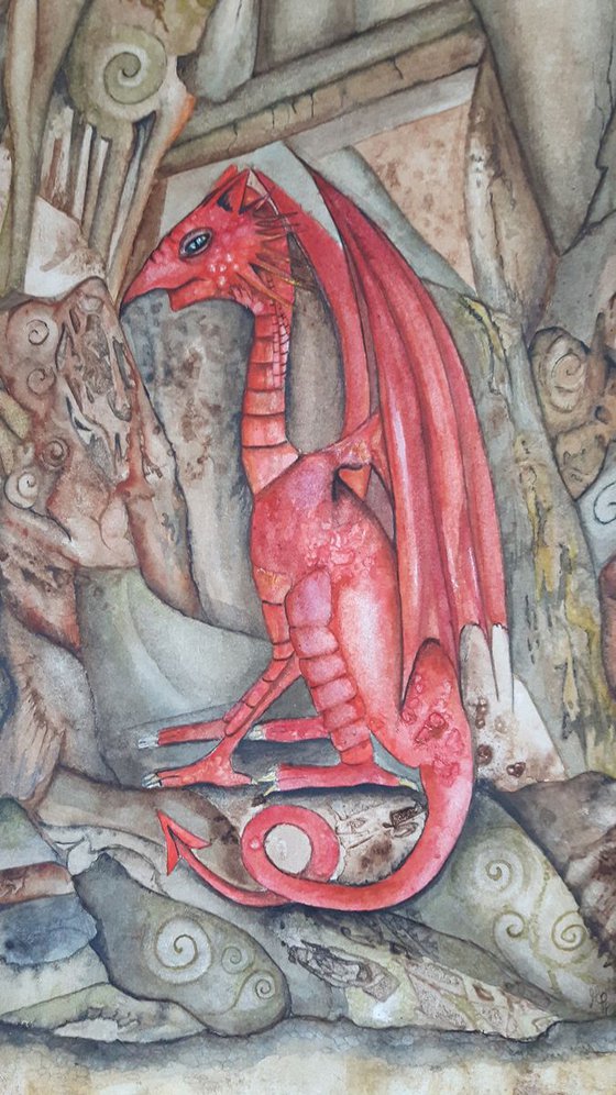 Welsh Dragon, Original Fantasy Watercolour Painting