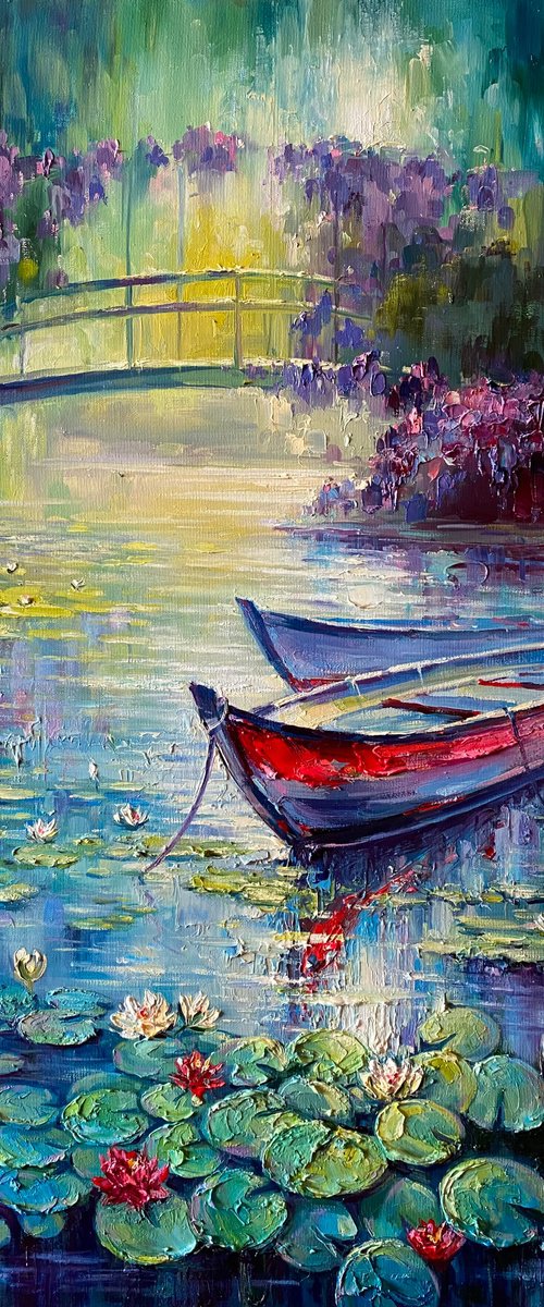 "Morning Water-Lilies pond"original oil painting by Artem Grunyka by Artem Grunyka