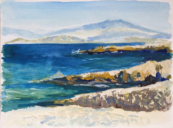 Cliffs of Corfu island - original watercolor painting - seascape painting - waves