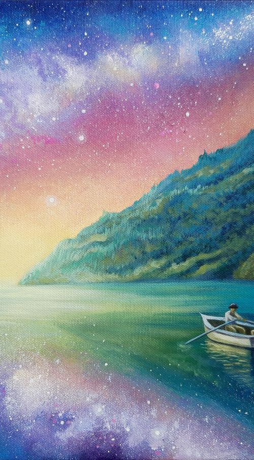 "Over the horizon", landscape art, milky way painting by Anna Steshenko