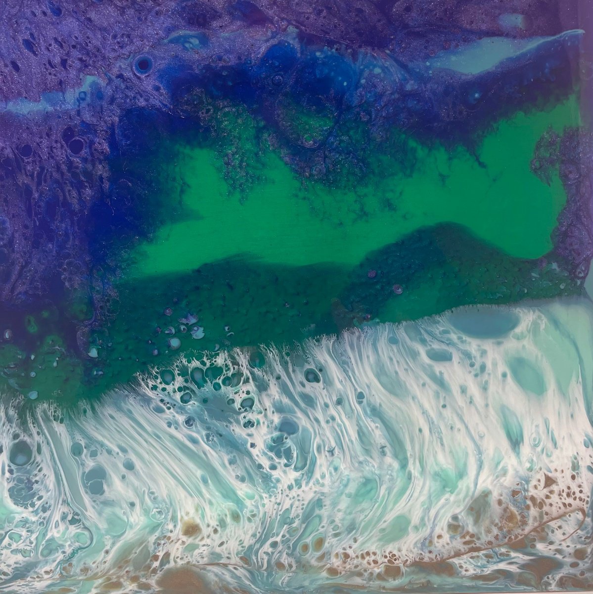 Emerald, Gold, Aqua and Metallic Blue Resin 2 by Hannah Bruce