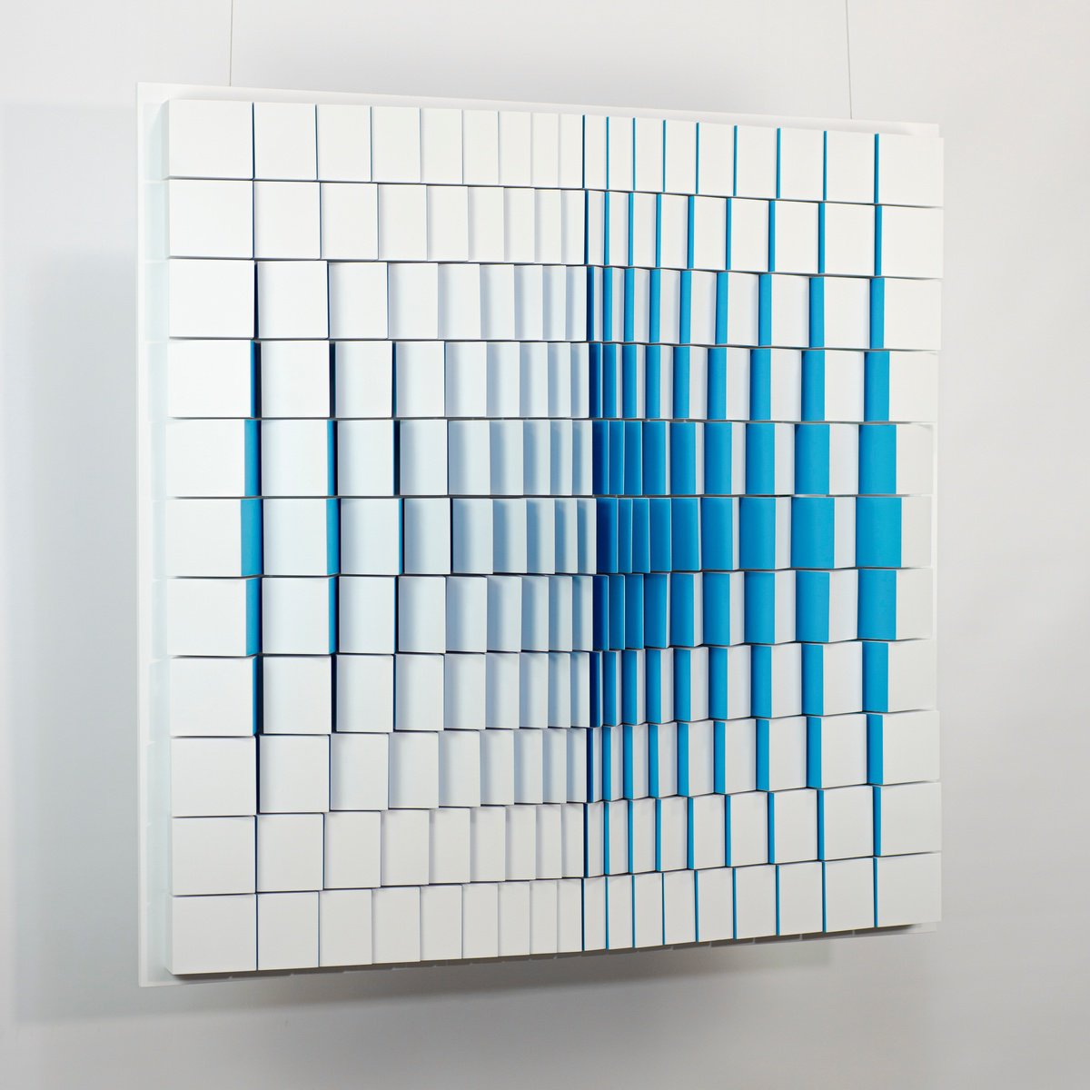 Geometric Abstract Wood Sculpture By Andrij Savchuk, 31 X 31, Blue Radiance, Original Artwork