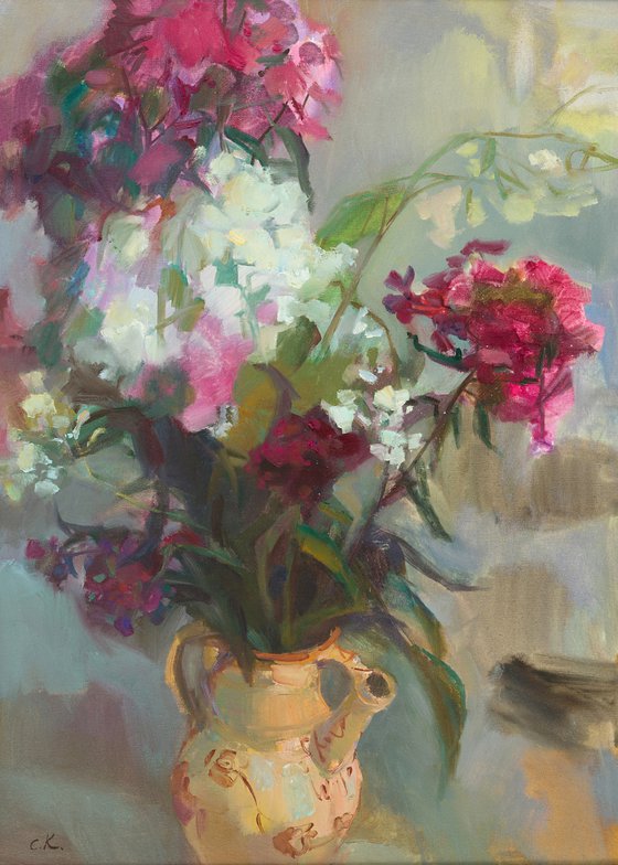 Phloxes and Hydrangeas in a Lithuanian Jug