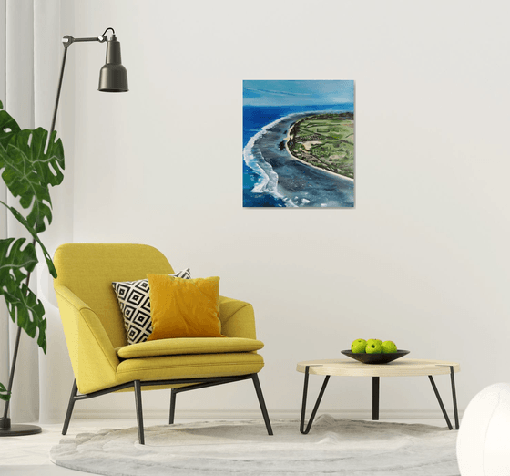 Island, original landscape waves, ocean oil painting, Gift art for home