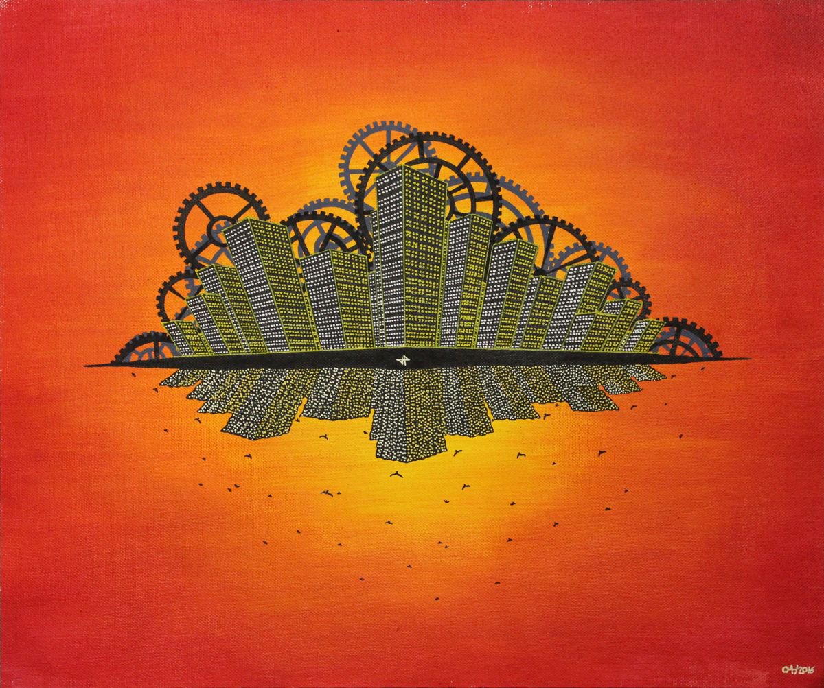 Abstract Cityscapes Acrylic Painting By Jonathan Pradillon, 21 X 18, System, Original Artwork