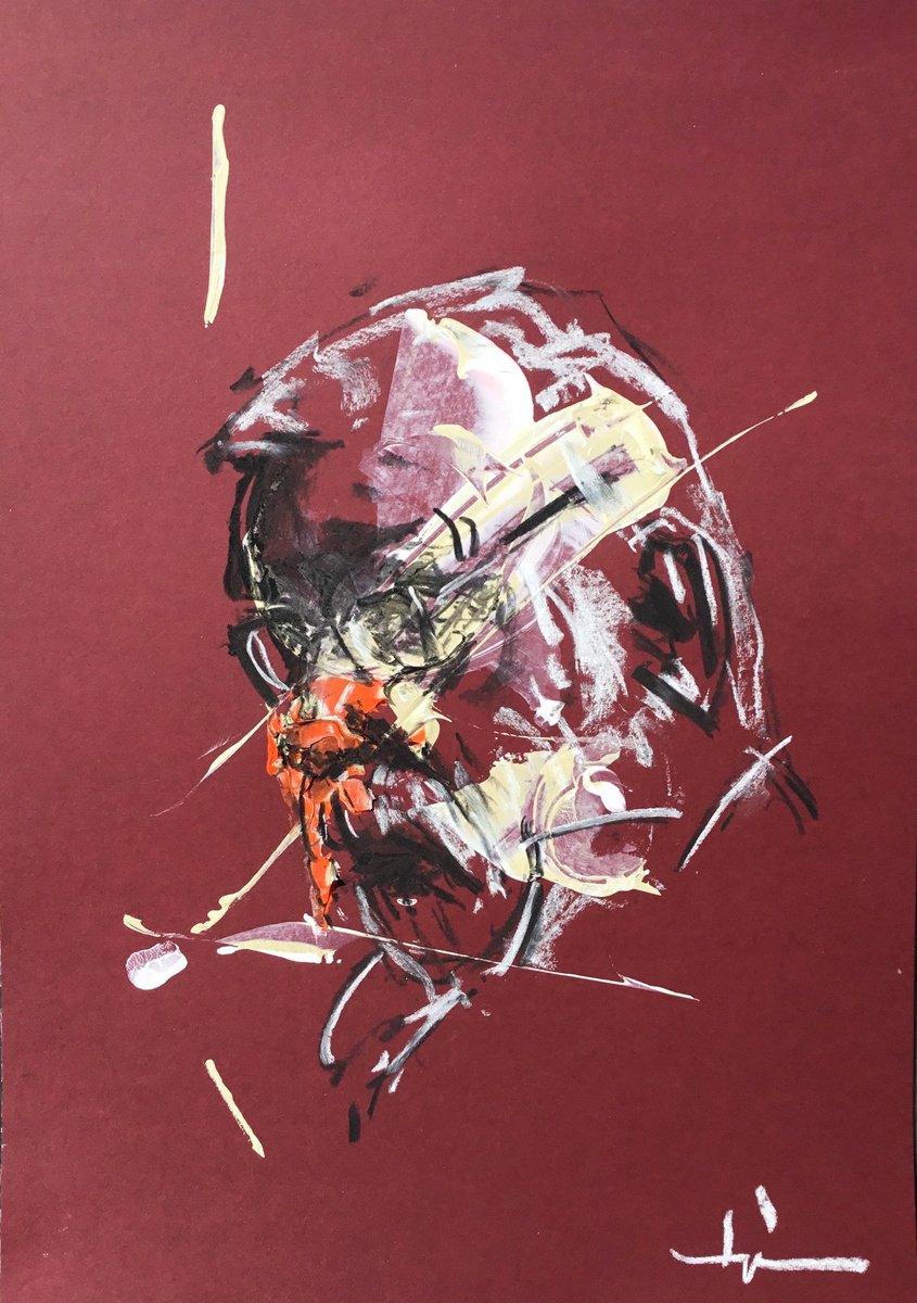 Expressive Painting , The Surprised Butcher By Dominique Deve, 9 X 13, Artwork For Sale On Artfinder