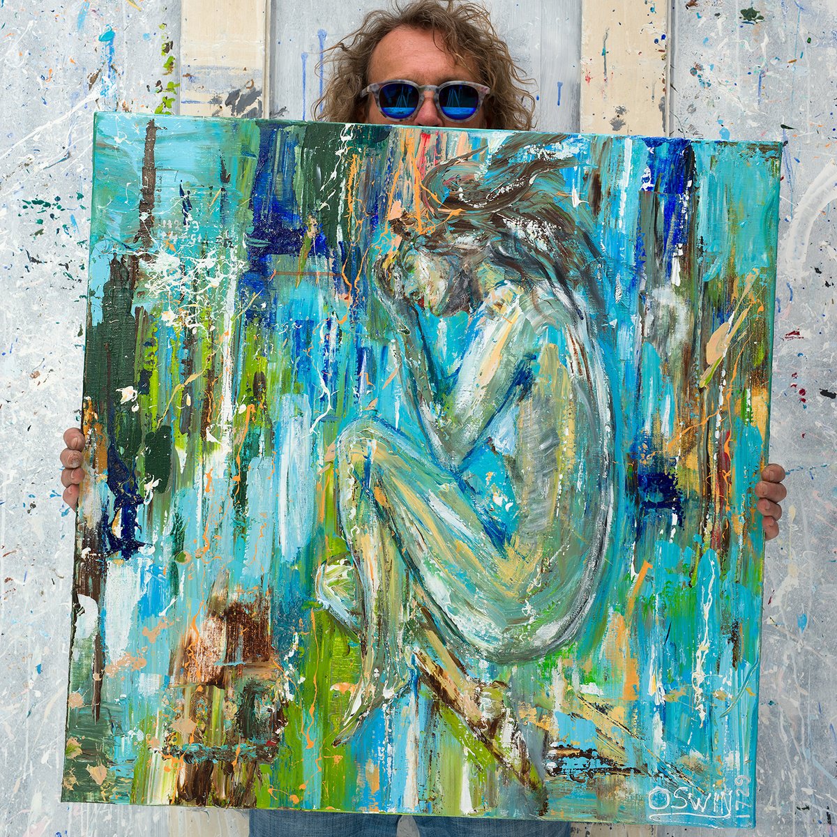 Expressive Landscape Acrylic Painting By Oswin Gesselli, 31 X 31", Female Nude & Nature: Reconnection - Oswin Gesselli, Artfinder