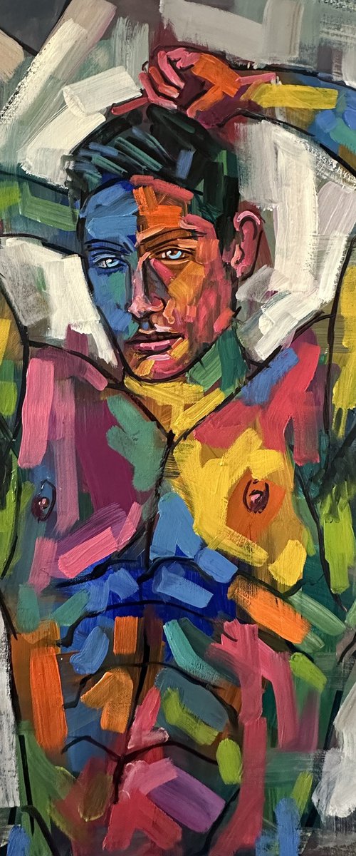 Colorful nude male oil painting by Emmanouil Nanouris