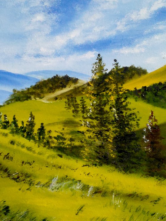 Carpathians Painting Mountains Original Art Ukraine Landscape OIl Artwork Horse Home Wall Art 16 by 12" by Halyna Kirichenko