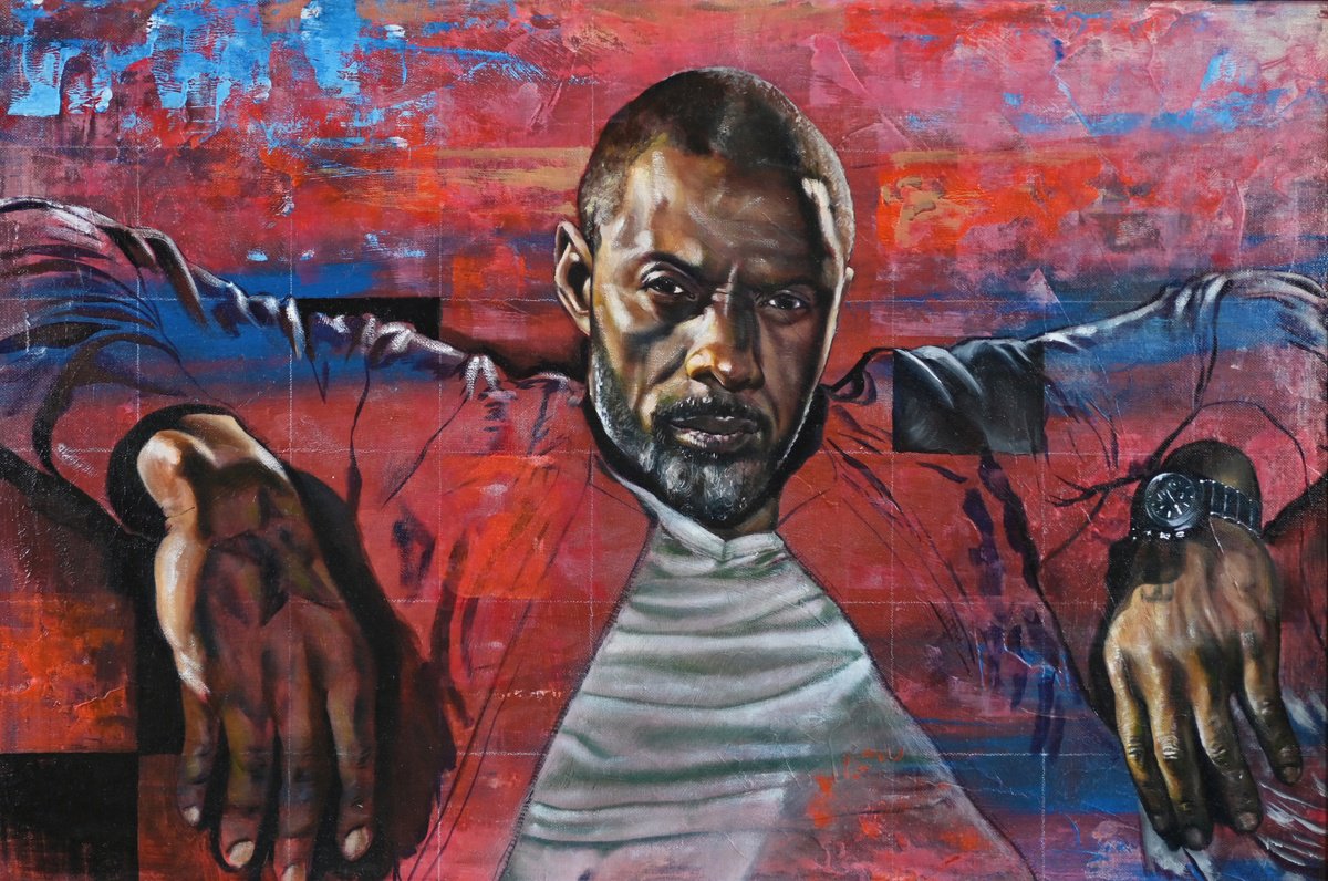 Photorealistic Portrait Oil Painting By Michael Juniper, 35 X 25", Idris 1, Original Artwork