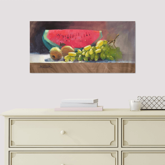 Still life with grapes and watermelon