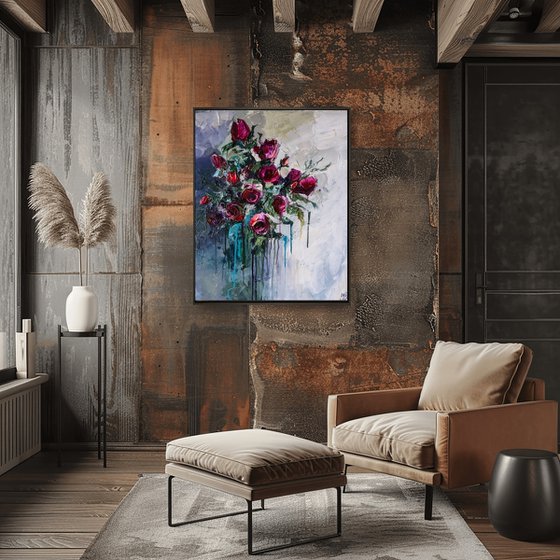 Red Roses Textured Painting