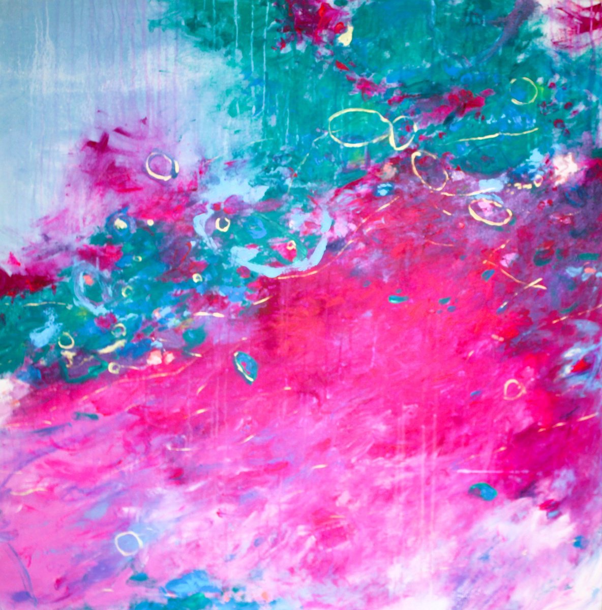 Abstract Acrylic Painting By Laura Spring, 36 X 36", In The Heart, Original Artwork