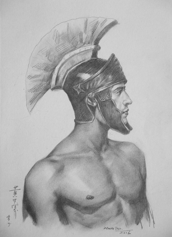 original drawing male nude portrait of man  sketch art on paper #16-2-26