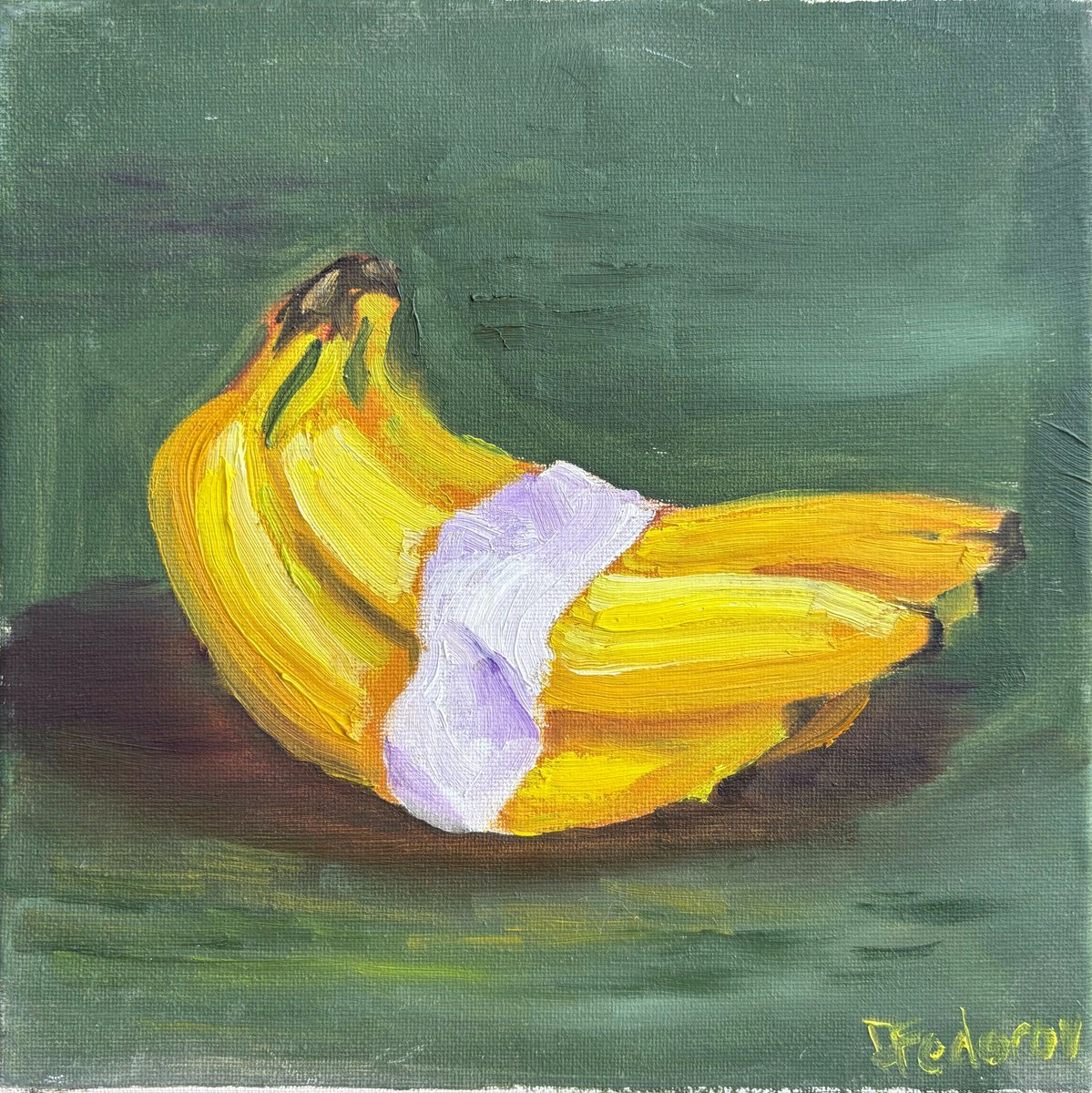 Impressionistic Still Life Oil Painting By Dmitry Fedorov, 10 X 10, Still Life With Bananas, Original Artwork