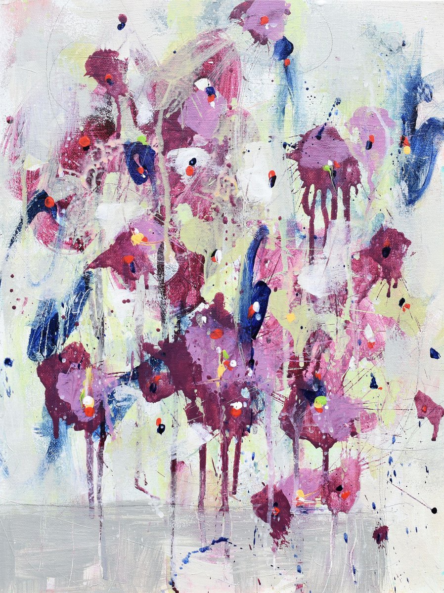 Abstract Landscape Acrylic Painting By Cynthia Ligeros, 12 X 16, Flower Of July, Original Artwork