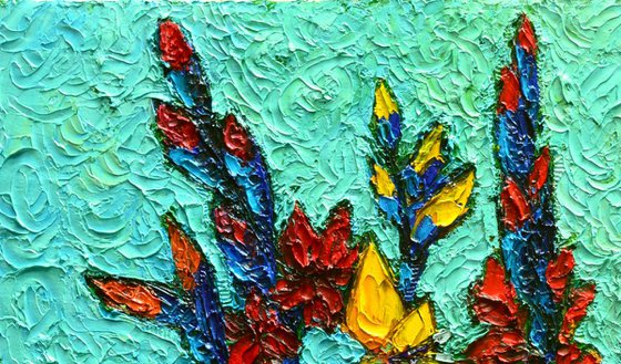 COLOURFUL GLADIOLI FLOWERS - modern impressionist floral art original palette knife oil painting