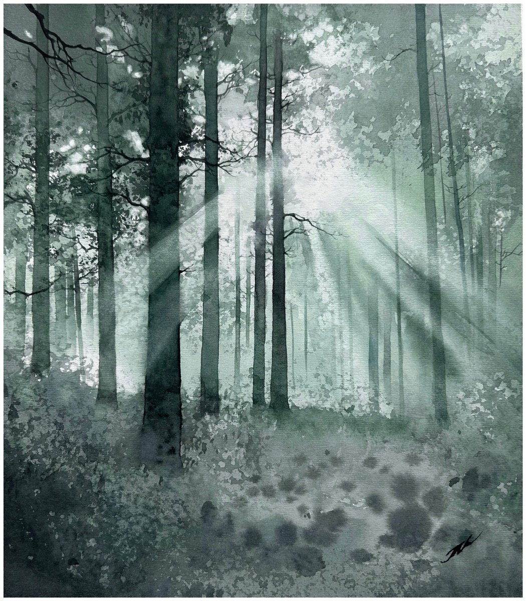 Impressionistic Watercolour , Rays Among The Trees By Nazar Grunyka, 12 X 13, Artwork For Sale On Artfinder