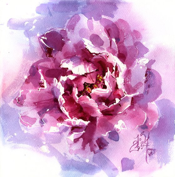 "Diving into the heart of the peony" watercolour abstract flora in delicate colours