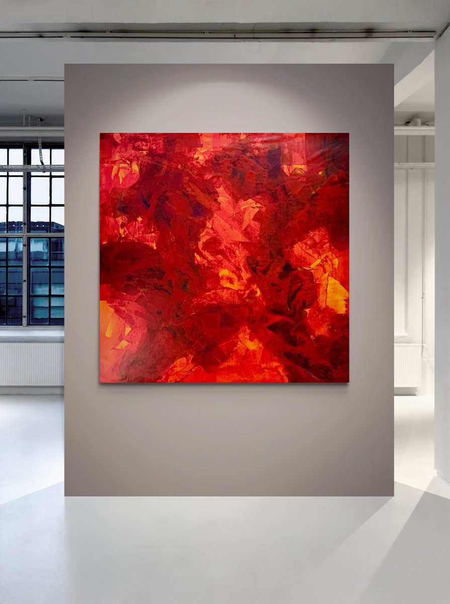 Abstract Acrylic Painting By Anita Kaufmann, 59 X 59, Red Abstract 4424 Terra M, Original Artwork