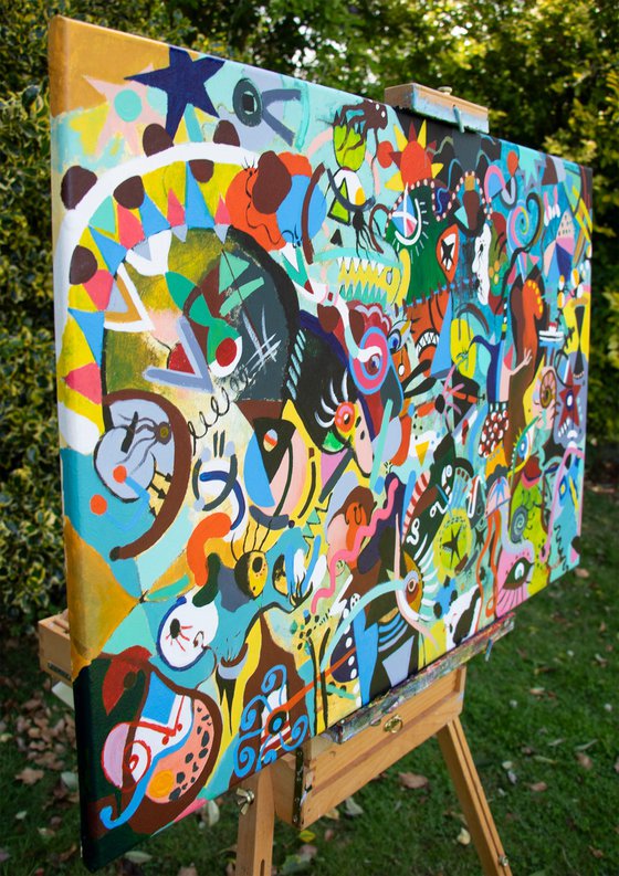 Rather Be Home, Originalabstract painting inspired by Joan Miro, Wall art, Ready to hang