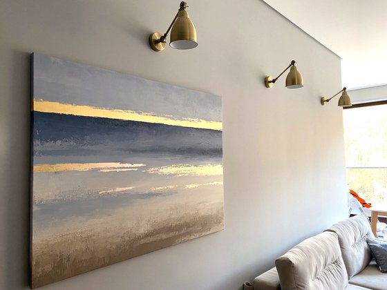 "Horizon" Blue gold abstract acrylic art