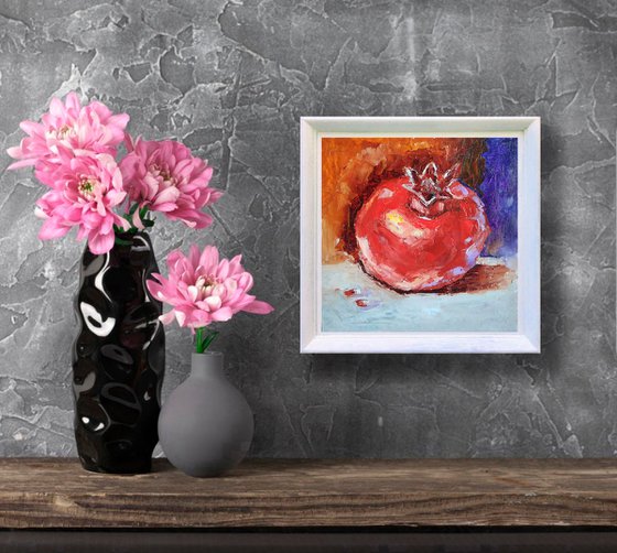 Pomegranate Painting Original Art Fruit Still Life Wall Art Kitchen Artwork