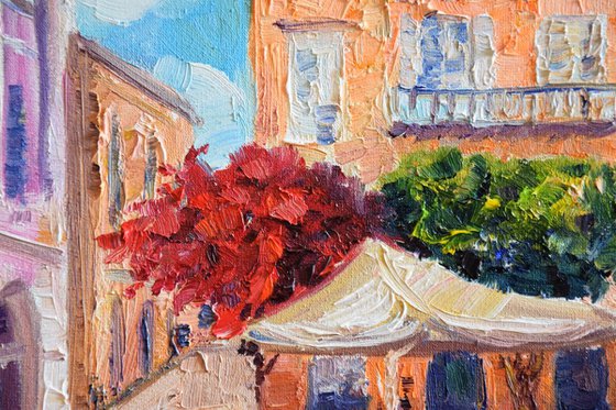 Greece old town OIL PAINTING on canvas, Europe cityscape