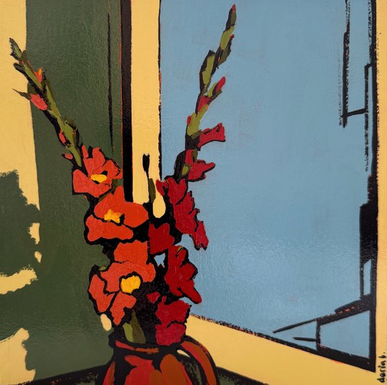 Red Gladiolus Small Original Painting