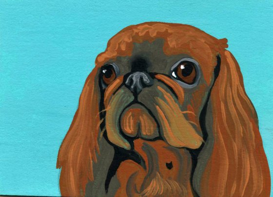 ACEO ATC Original Miniature Painting English Toy Spaniel Pet Dog Art-Carla Smale