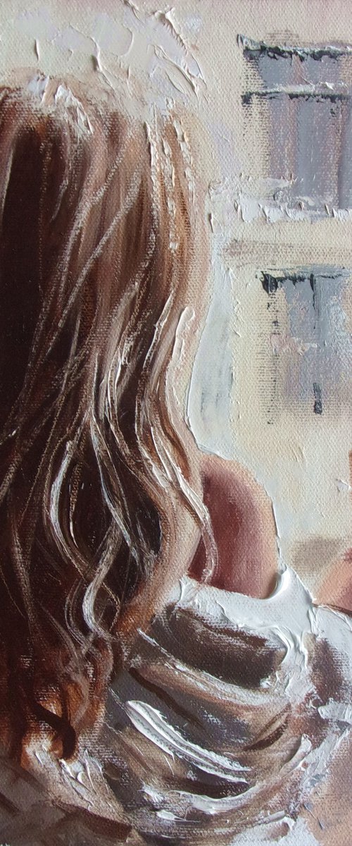 " BREAKFAST TEA "   liGHt  ORIGINAL OIL PAINTING, GIFT, PALETTE KNIFE by Monika Luniak