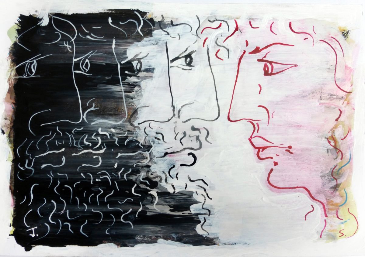 Illustrative Abstract Limited Edition Print By John Sharp, 12 X 9, Eden4 - God And Adam, Original Artwork