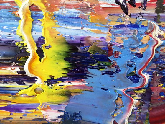 "Go With The Flow" - FREE WORLDWIDE SHIPPING - Original PMS Abstract Oil Painting On Canvas - 36" x 18"