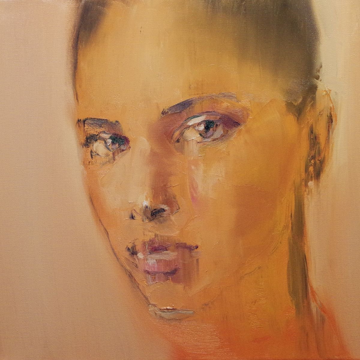 Impressionistic Portrait Oil Painting By Vygandas Doveika, 16 X 16", I See You, Original Artwork