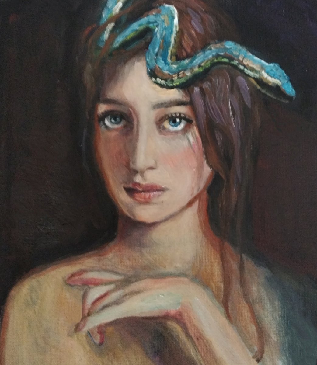 Portrait Oil Painting By Viktoria Deri, 8 X 9", Portrait, Original Artwork